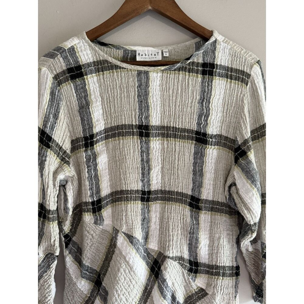 Habitat Linen Blend Top Crinkle Artsy Blouse Button Cuff Asymmetric Lagenlook XL - Picture 4 of 13